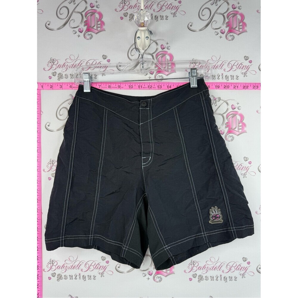 SUGOI shorts vintage Black Athletic Bermuda Shorts with White Contrast Stitching